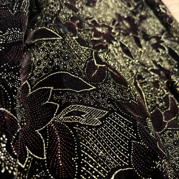 Vintage 90s Jessica McClintock Velvet Floral Peplum Dress Leg of Mutton Sleeve - Picture 7 of 10